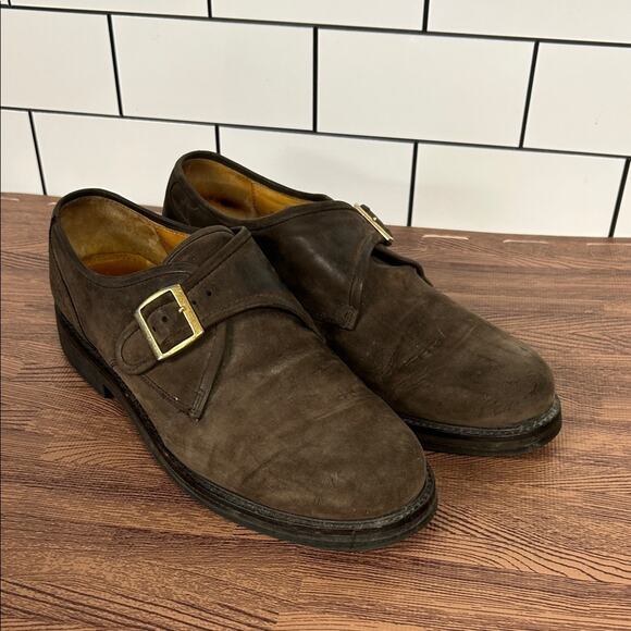 Cole Haan Brown Suede Shoes Loafers Brass Buckle Men's Size 8.5D Vibram Soles - Picture 1 of 8